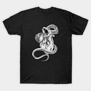 Dark art snake coiled around heart T-Shirt